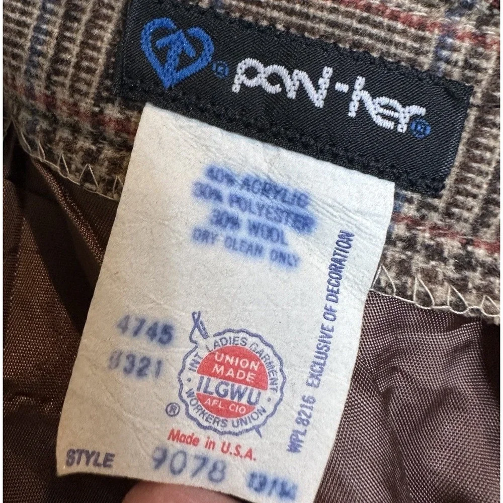 Vintage Union Made A-Line Plaid Midi Length Wool‎ blend Plaid Skirt 13/14 school